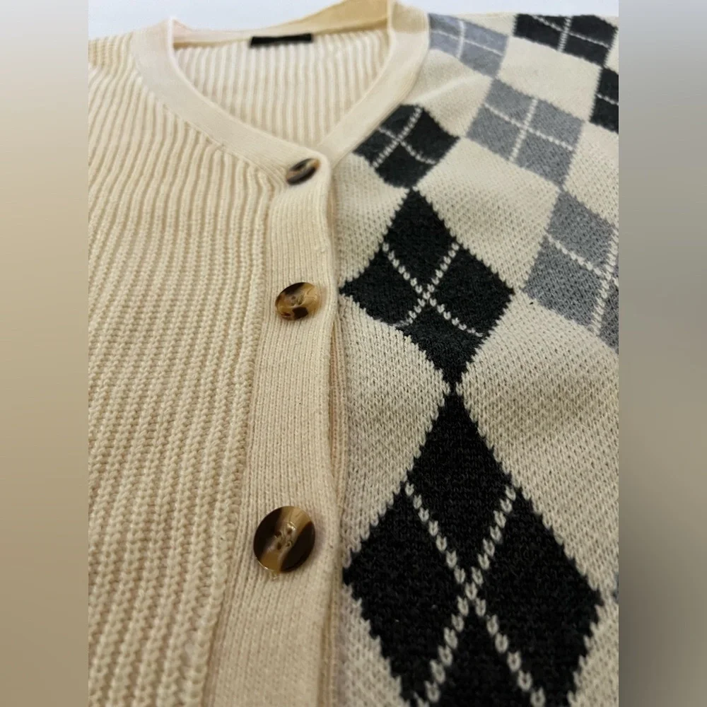 SHEIN Cream Ribbed Knit Cardigan - Picture 2 of 5
